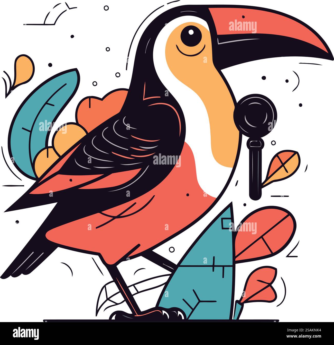 Oiseau toucan avec microphone. Illustration vectorielle dans le style doodle. Illustration de Vecteur