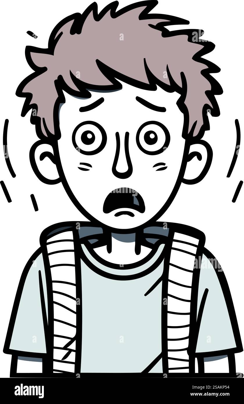 Illustration vectorielle de personnage de dessin animé de garçon en colère. Triste expression de visage de garçon. Illustration de Vecteur