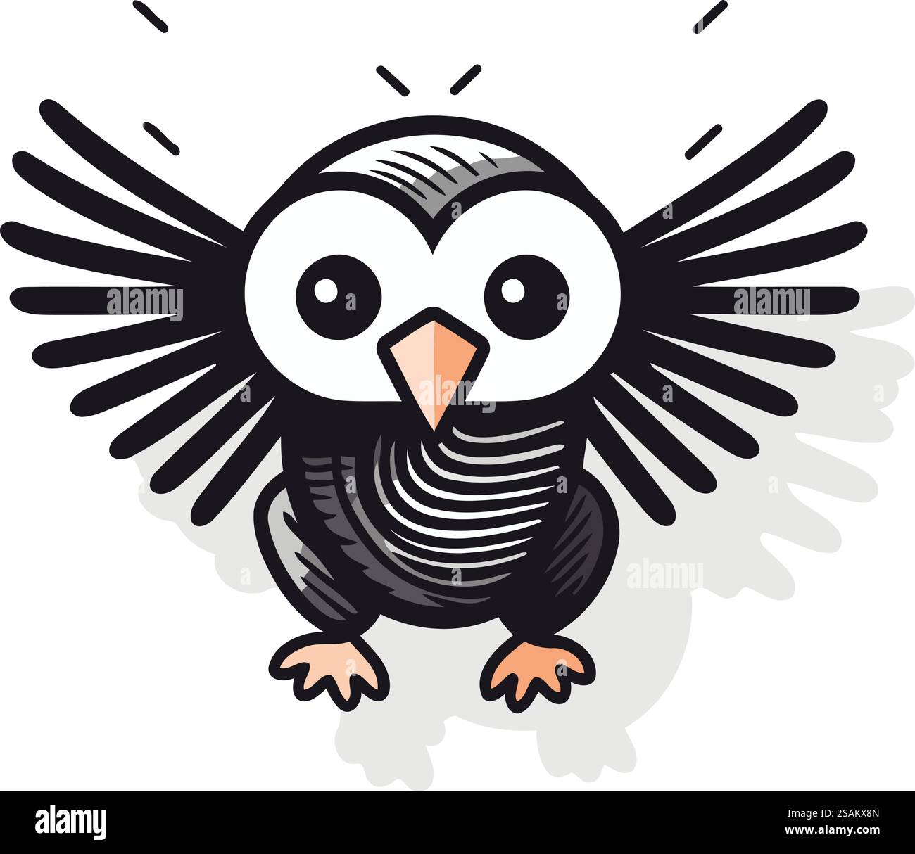 Mignon hibou noir et blanc de dessin animé. Illustration vectorielle isolée sur fond blanc Illustration de Vecteur