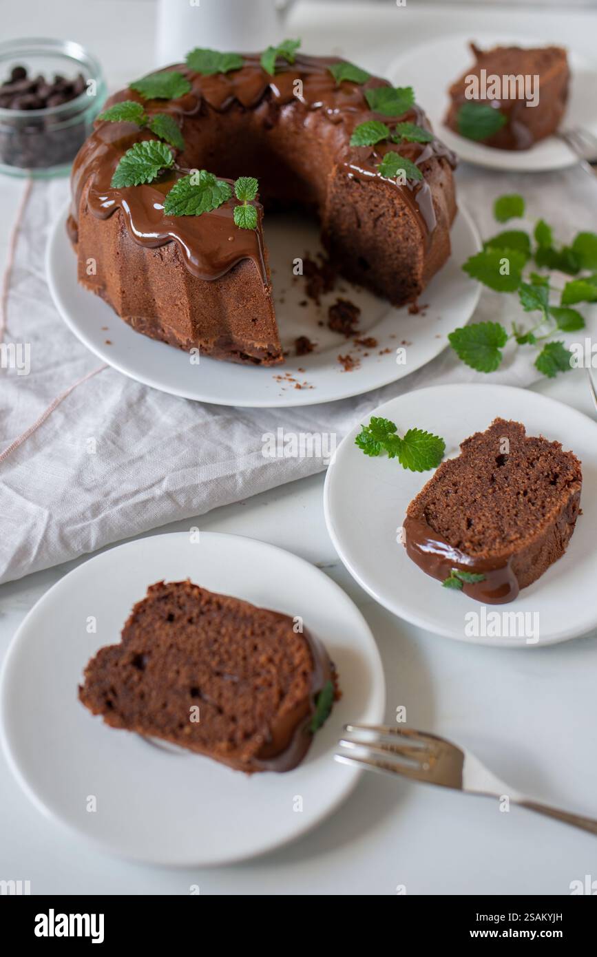 gâteau bundt au chocolat fait maison Banque D'Images