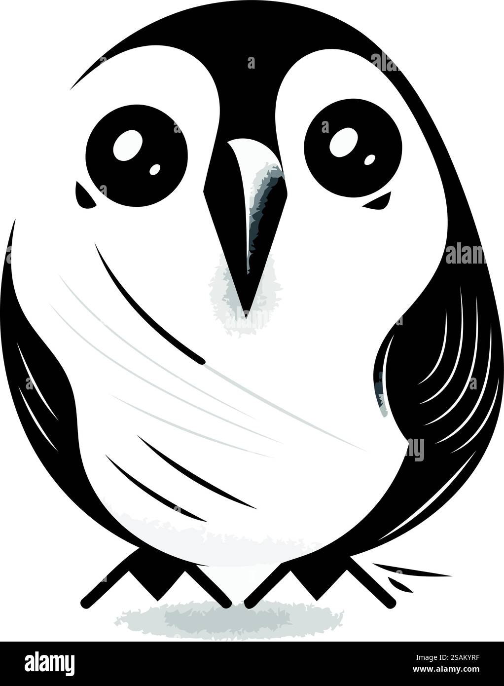 Image vectorielle d'un chouette noir et blanc mignon sur un fond blanc Illustration de Vecteur