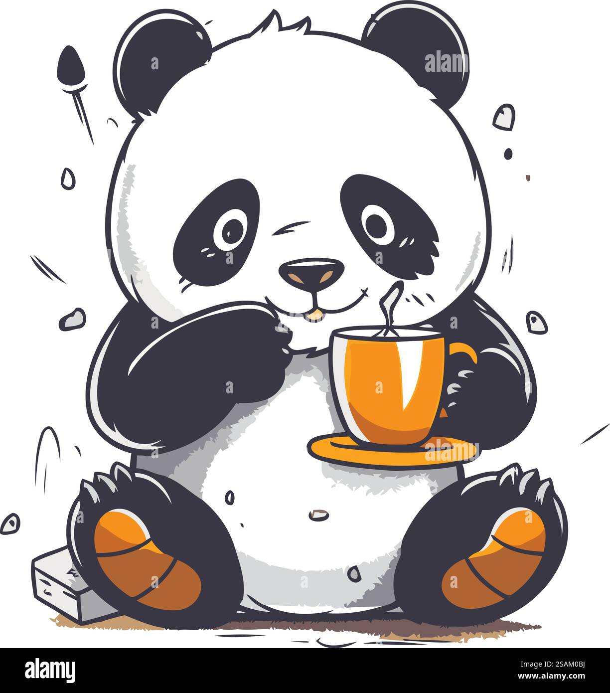 Mignon panda assis avec une tasse de café. Illustration vectorielle. Illustration de Vecteur