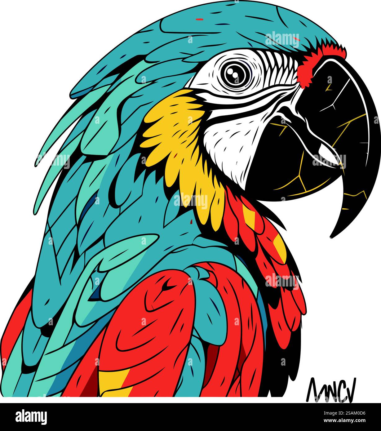 Illustration vectorielle de perroquet macaw isolé sur fond blanc. Oiseau exotique dessiné à la main. Illustration de Vecteur