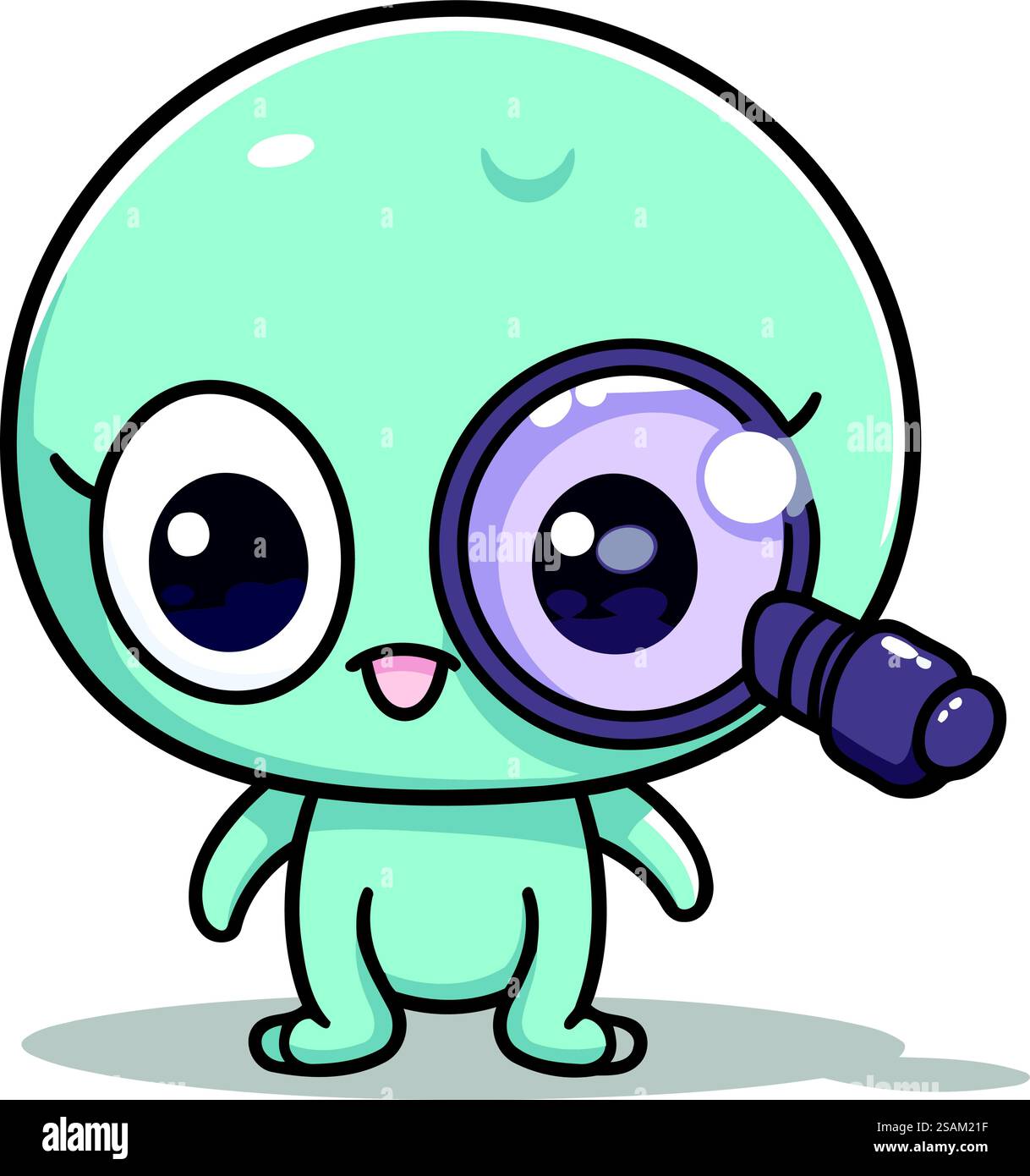 Mignon personnage d'oeil bleu avec illustration vectorielle de dessin animé de loupe. Illustration de Vecteur