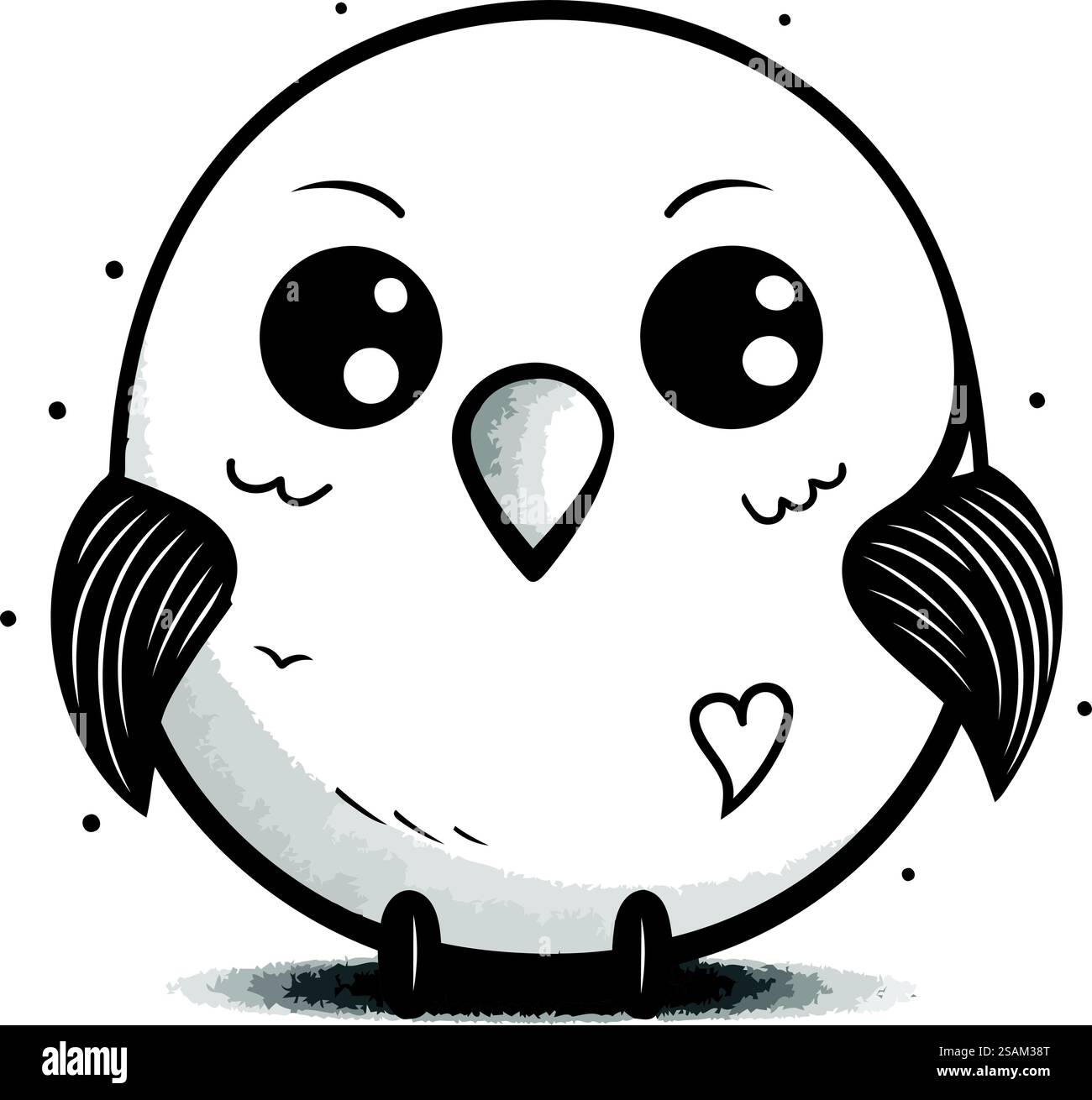 mignon hibou kawaii dessin animé illustration graphique en noir et blanc Illustration de Vecteur