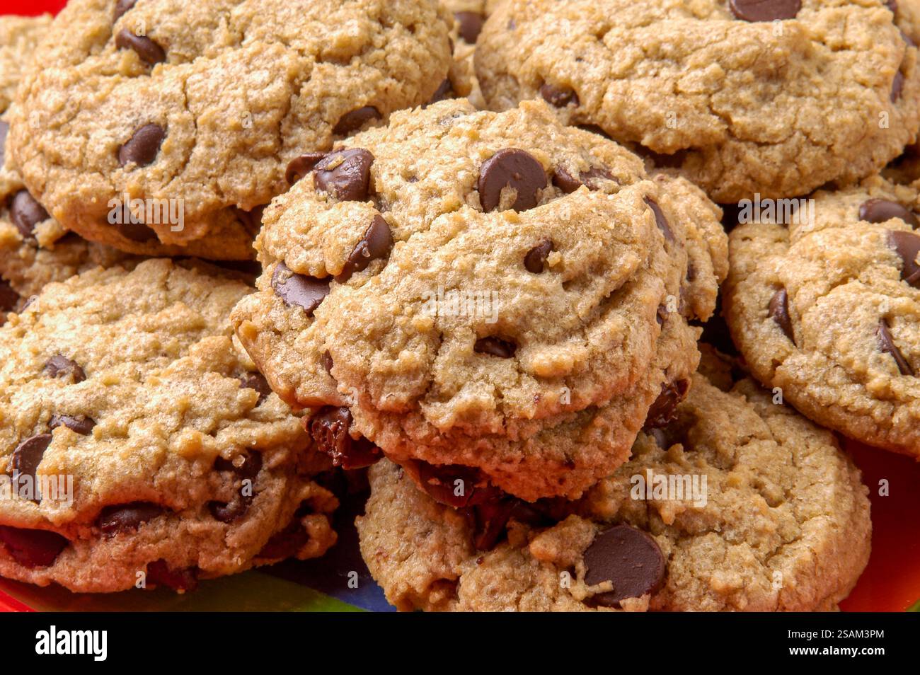 Une assiette de petits biscuits aux pépites de chocolat fraîchement cuits Banque D'Images