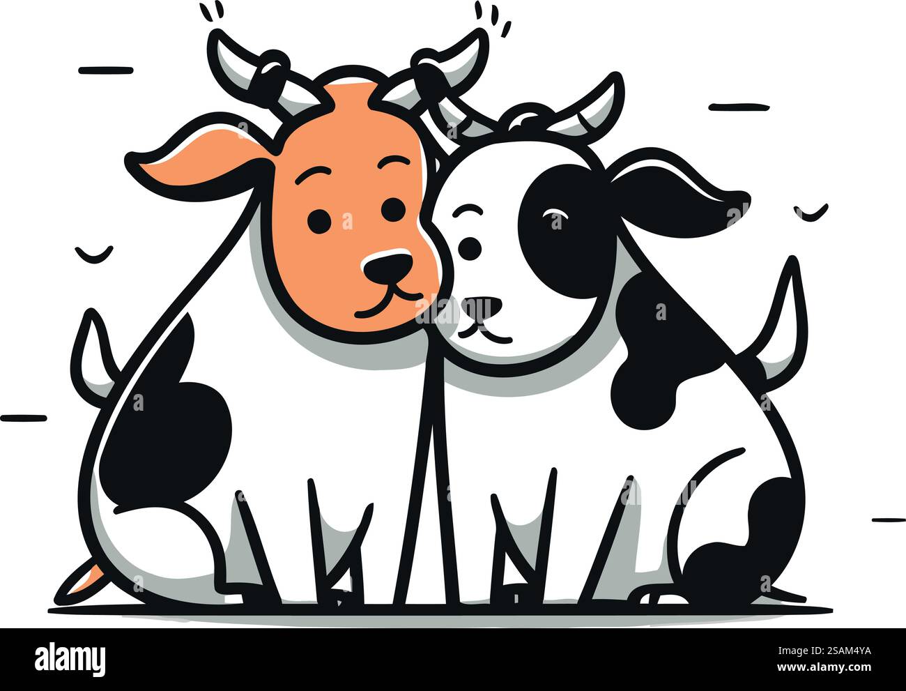Mignon vache et veau de dessin animé. Illustration vectorielle sur fond blanc. Illustration de Vecteur