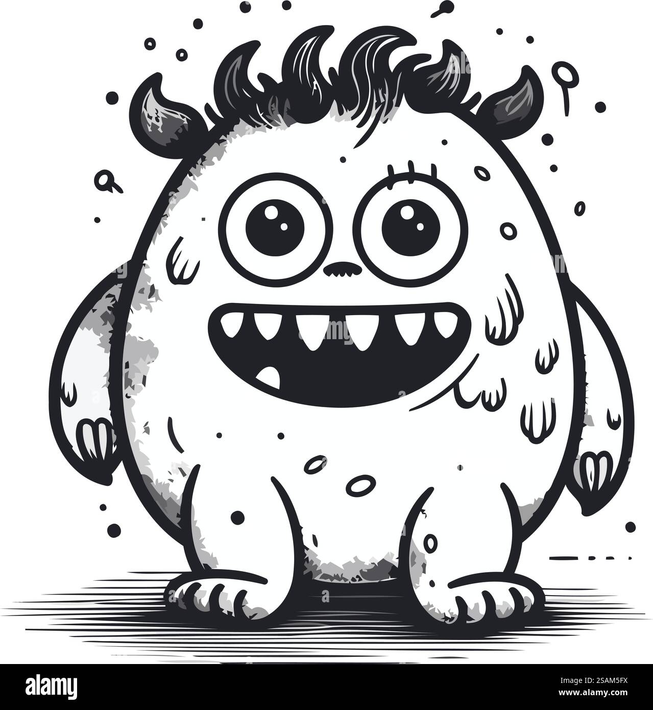Monstre drôle avec de grands yeux. Illustration vectorielle dans le style d'esquisse. Illustration de Vecteur