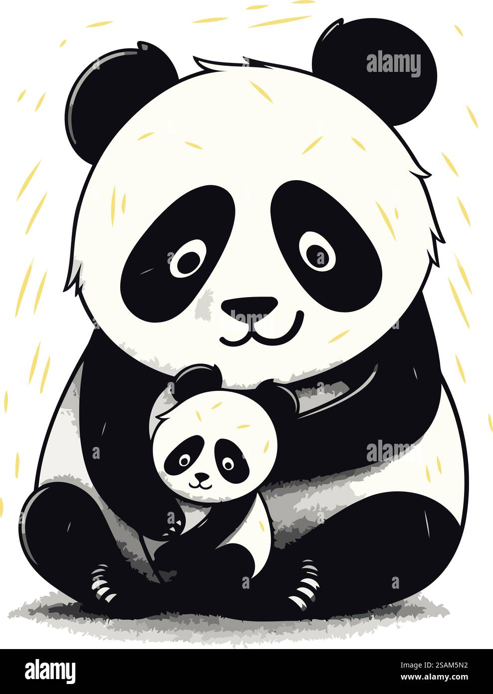Mignon ours panda de dessin animé avec petit bébé. Illustration vectorielle. Illustration de Vecteur