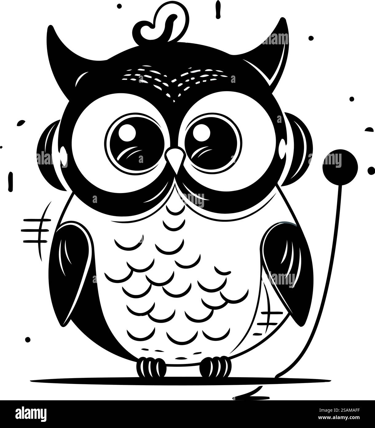 Hibou. Illustration vectorielle en noir et blanc isolée sur fond blanc. Illustration de Vecteur