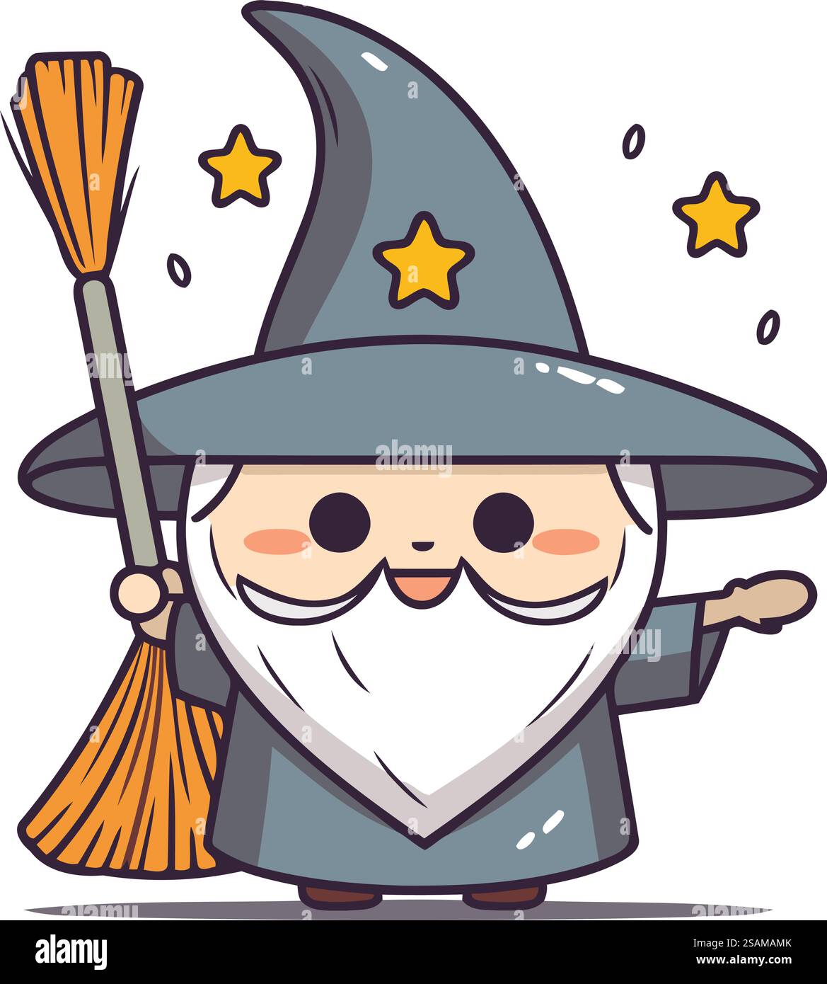 Sorcière avec personnage de dessin animé balai. Illustration vectorielle Halloween. Mignon et drôle. Illustration de Vecteur