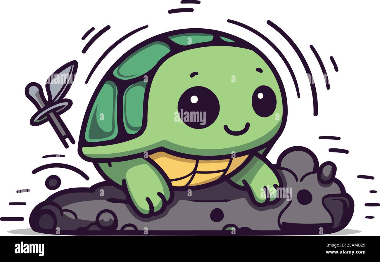 Illustration vectorielle de dessin animé de tortue mignonne. Personnage mignon de tortue. Illustration de Vecteur