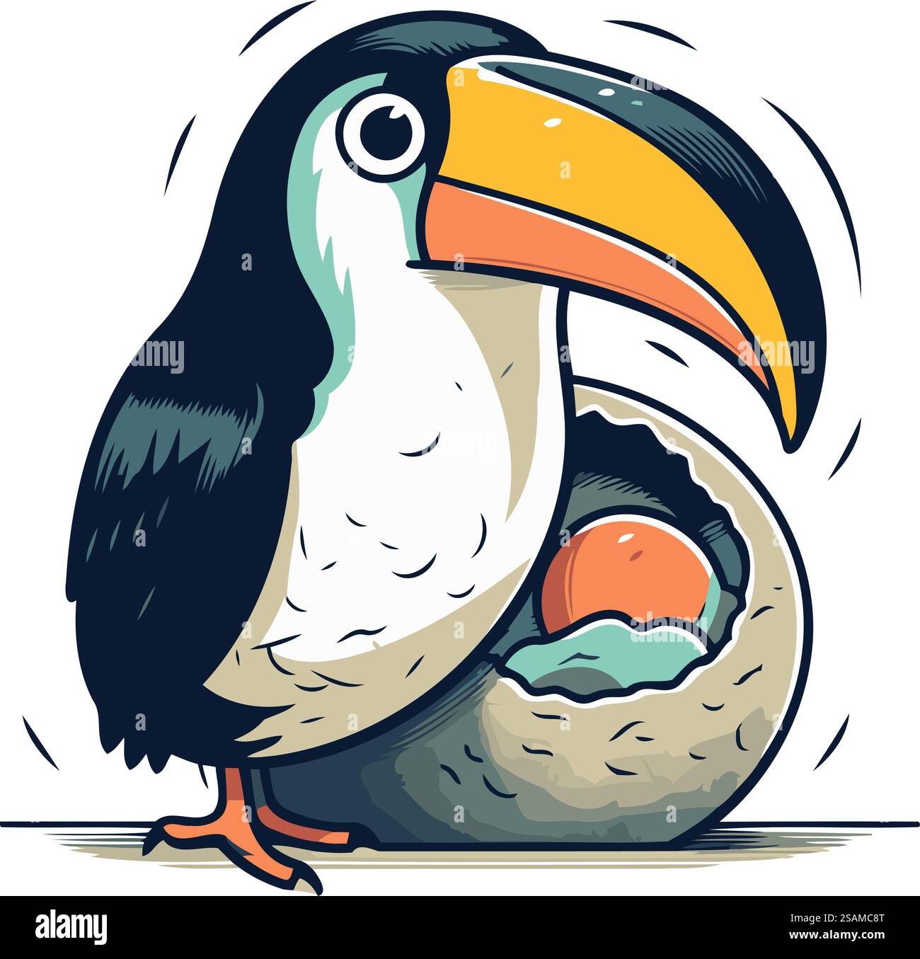 Toucan avec œuf dans son bec. Illustration vectorielle. Illustration de Vecteur