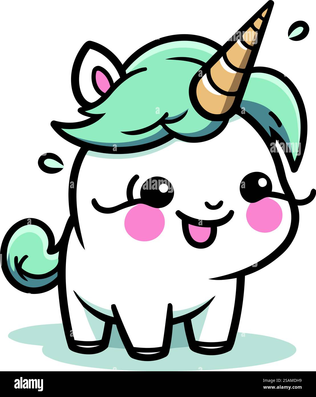 Mignon Unicorn Cartoon Mascot Illustration vectorielle de personnage. Isolé sur fond blanc Illustration de Vecteur
