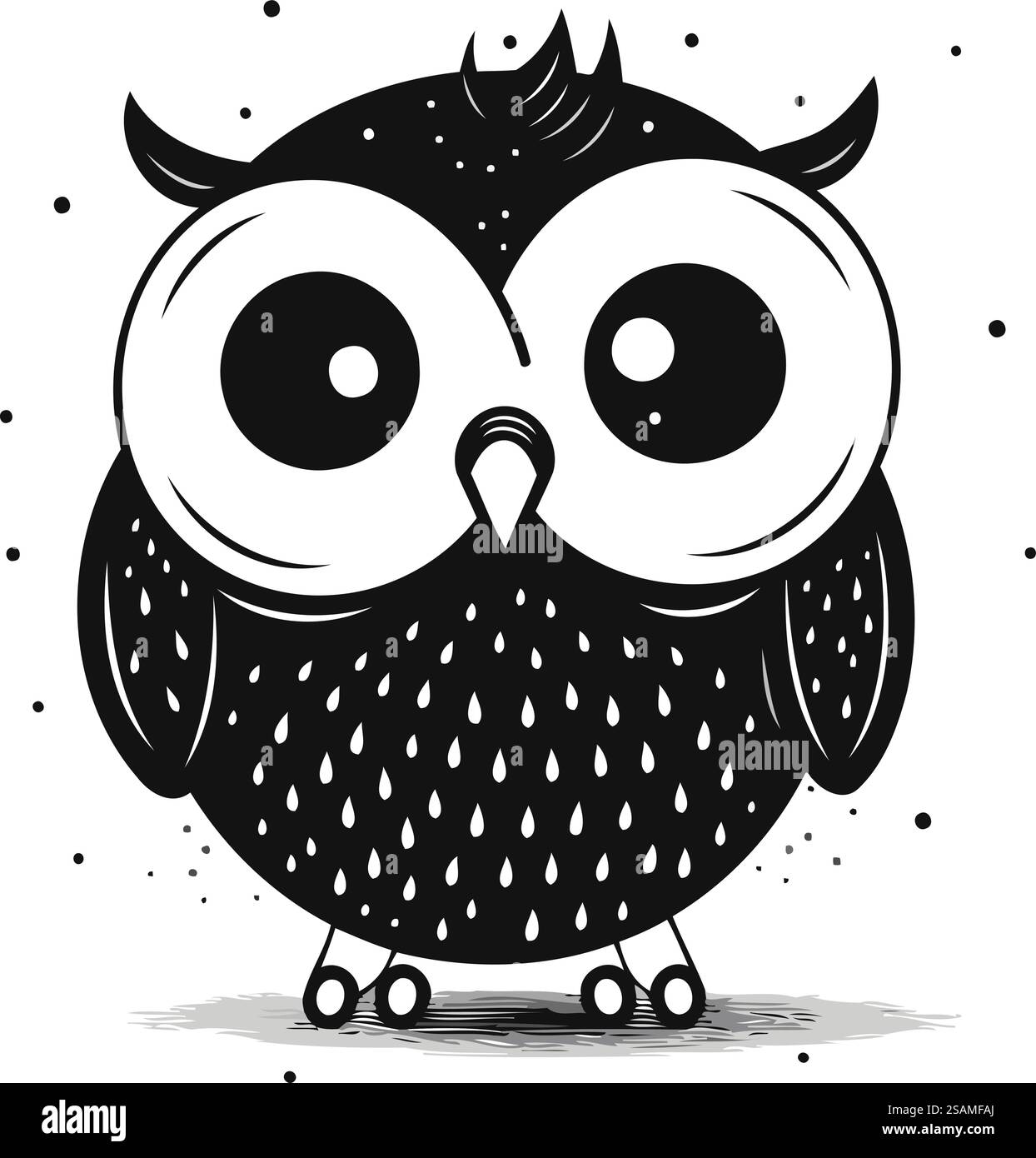 Chouette de dessin animé mignon isolé sur fond blanc. Illustration vectorielle en noir et blanc. Illustration de Vecteur
