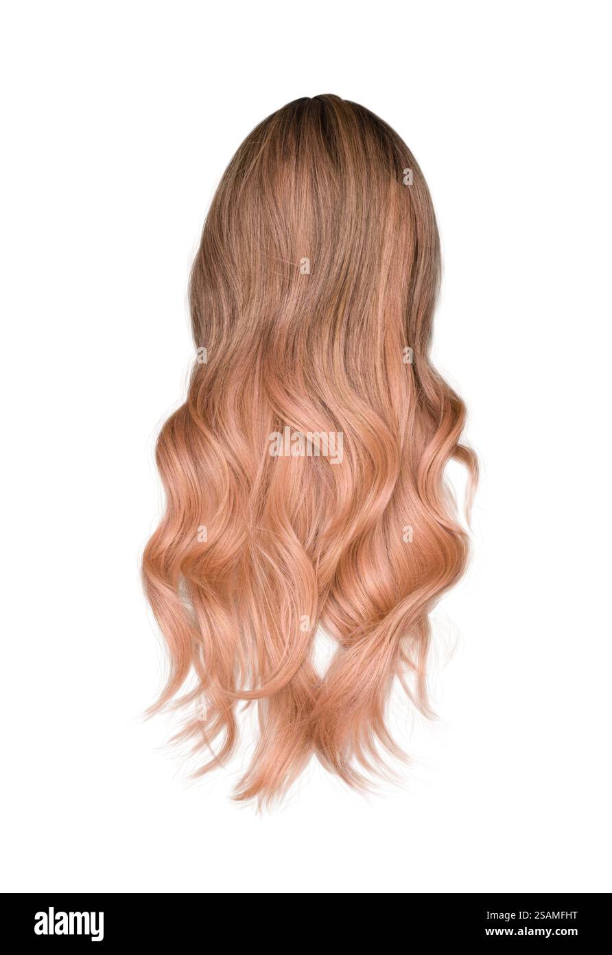 Perruque de cheveux ombré blond long de derrière découpe isolée sur blanc Banque D'Images