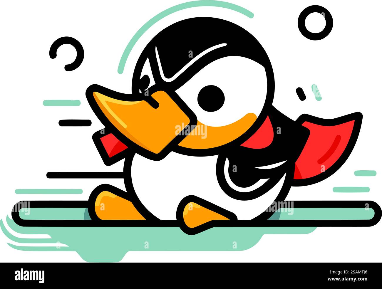 Mignon skieur de pingouin. Illustration vectorielle. style plat. Illustration de Vecteur