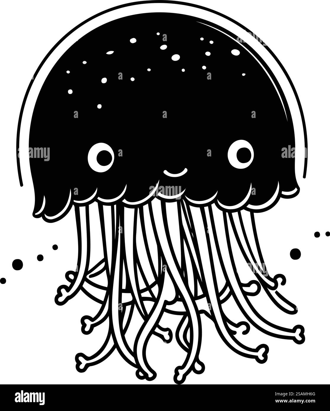 mignon méduse kawaii personnage illustration vectorielle design noir et blanc Illustration de Vecteur