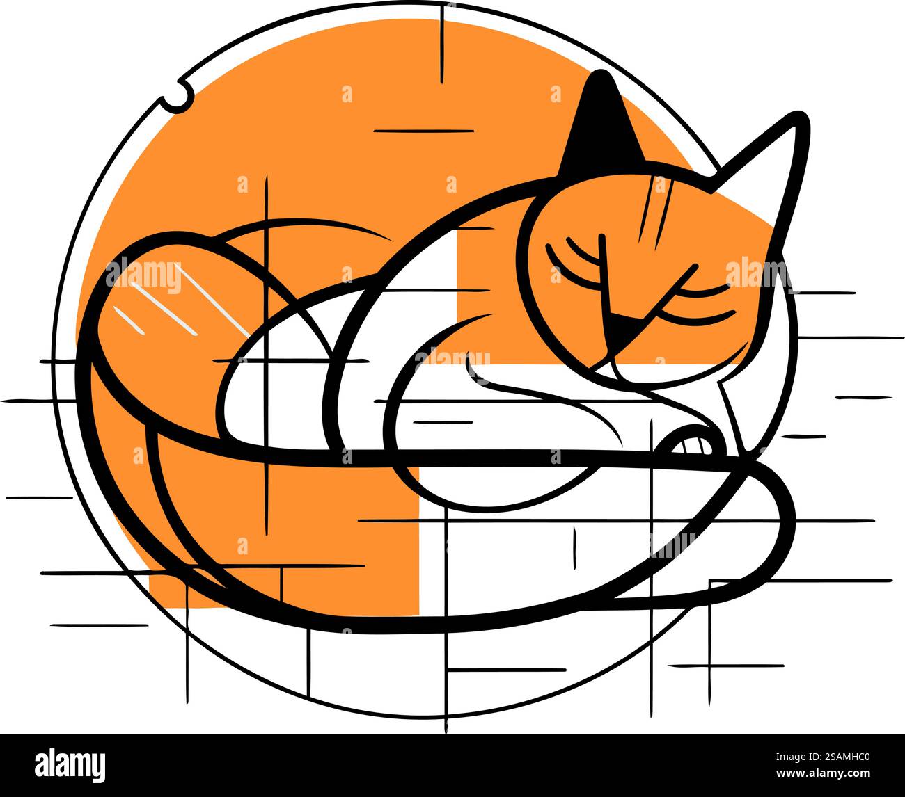 Chat dormant dans le panier. Illustration vectorielle dans un style plat tendance. Illustration de Vecteur