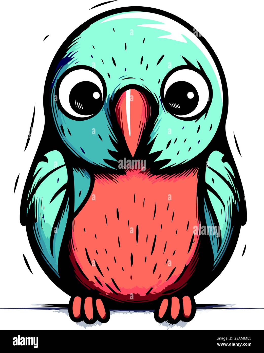 Mignon perroquet bleu de dessin animé. Illustration vectorielle sur fond blanc. Illustration de Vecteur