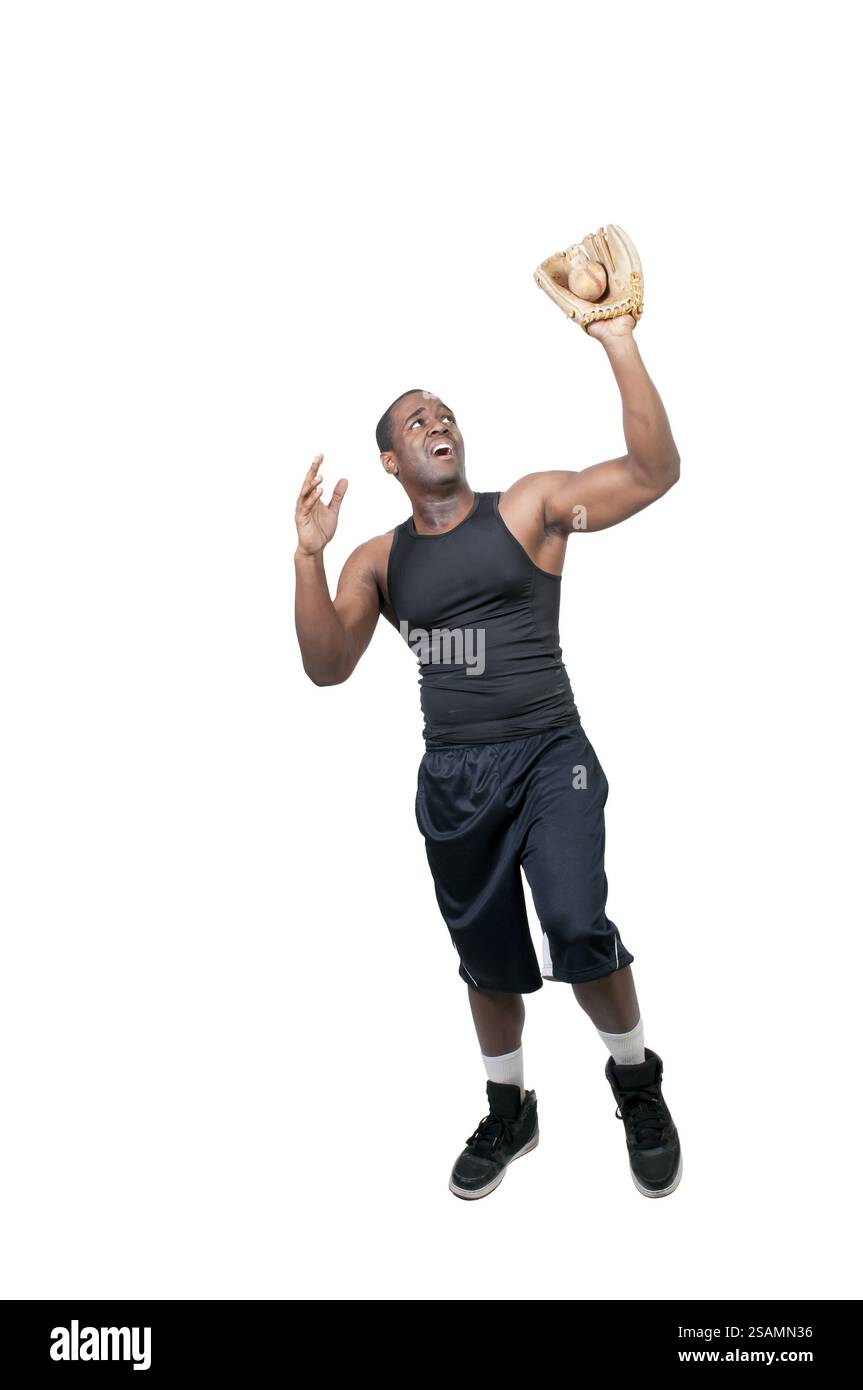 Un joueur de baseball afro-américain noir à un match Banque D'Images