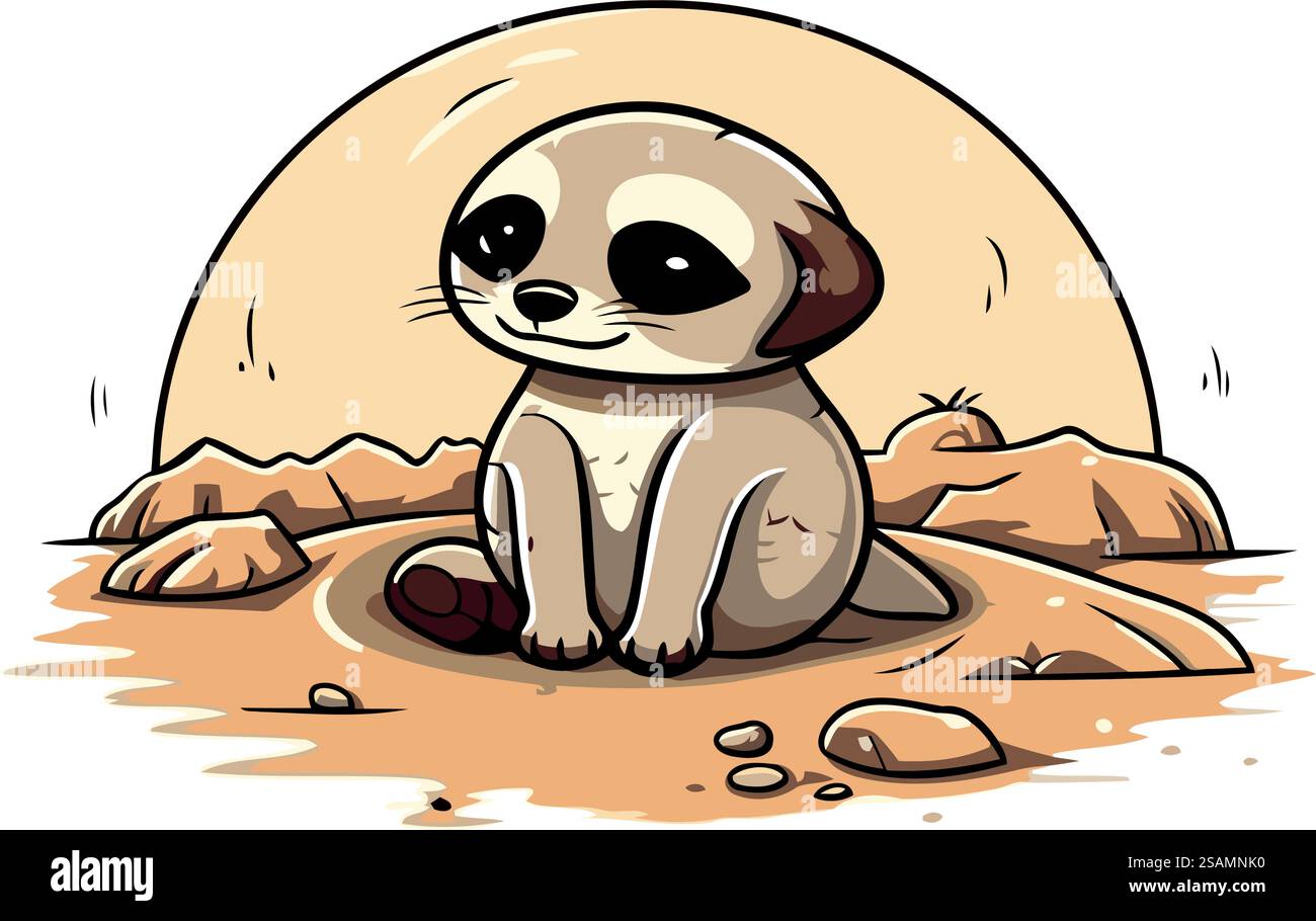 Mignon bébé meerkat assis sur le sable. Illustration vectorielle. Illustration de Vecteur