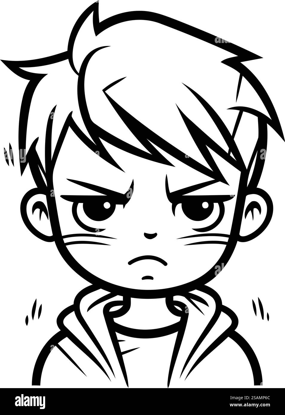 Angry boy Illustration vectorielle noir et blanc. Isolé sur fond blanc Illustration de Vecteur