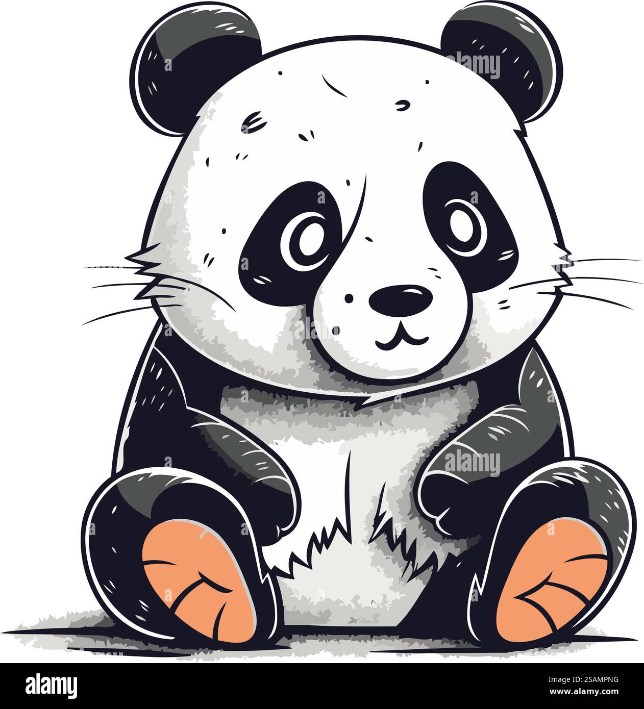 Mignon panda de dessin animé assis sur le sol. Illustration vectorielle. Illustration de Vecteur