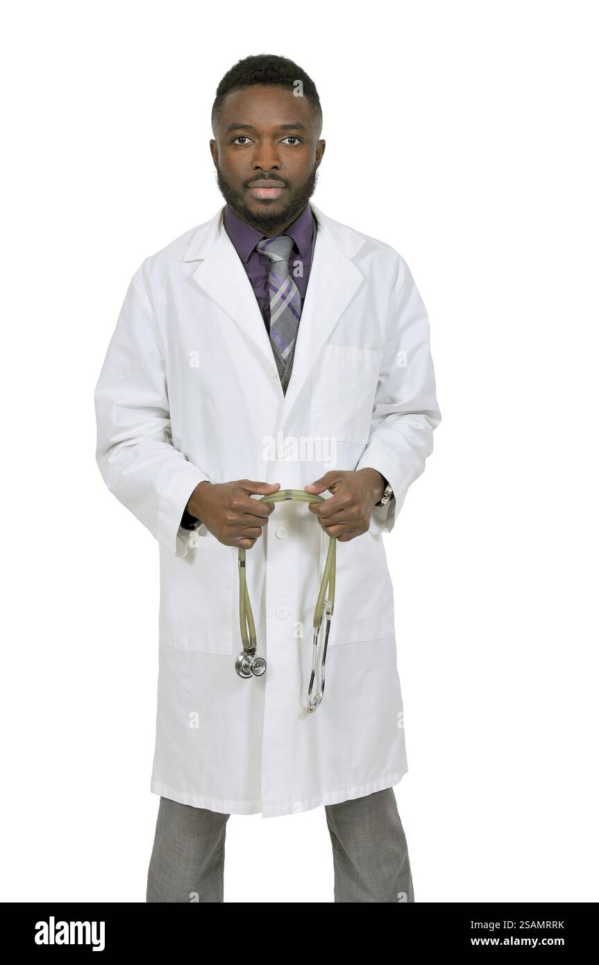 Handsome African American man doctor in a lab coat Banque D'Images