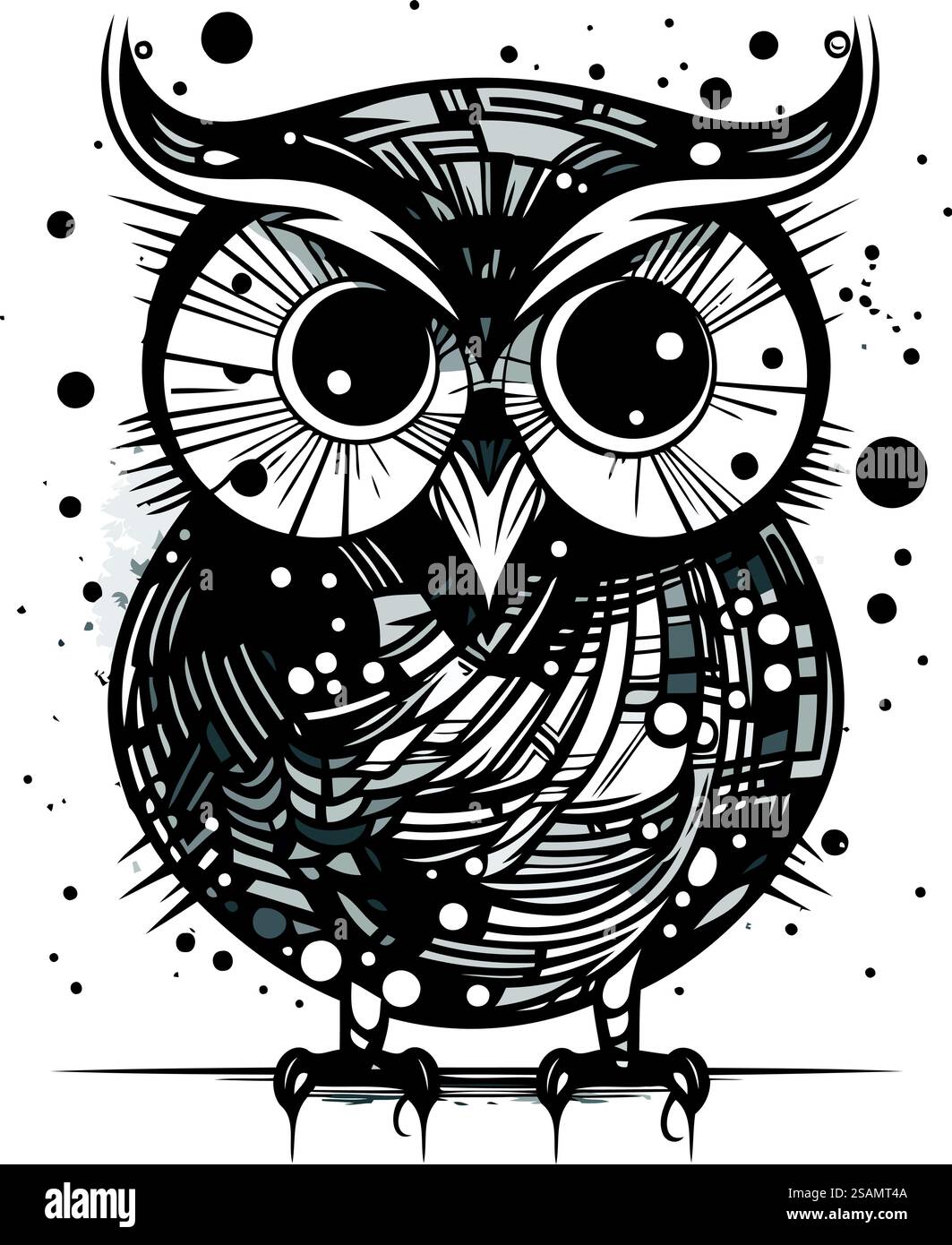 Hibou. Illustration vectorielle en noir et blanc. Isolé sur fond blanc. Illustration de Vecteur