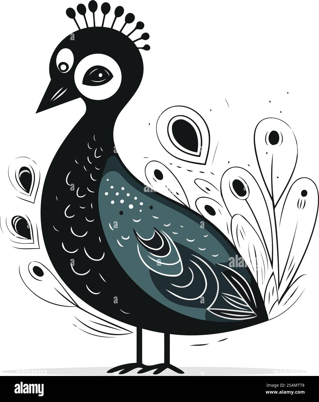 Peacock. Illustration vectorielle en noir et blanc dans le style de bande dessinée. Illustration de Vecteur