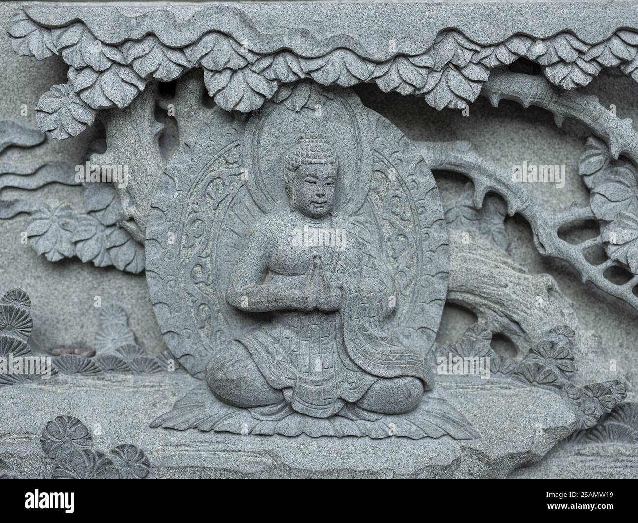 Relief mural représentant Bouddha, temple Kek Lok si, George Town, Penang, Malaisie, Asie du Sud-est, Asie Banque D'Images