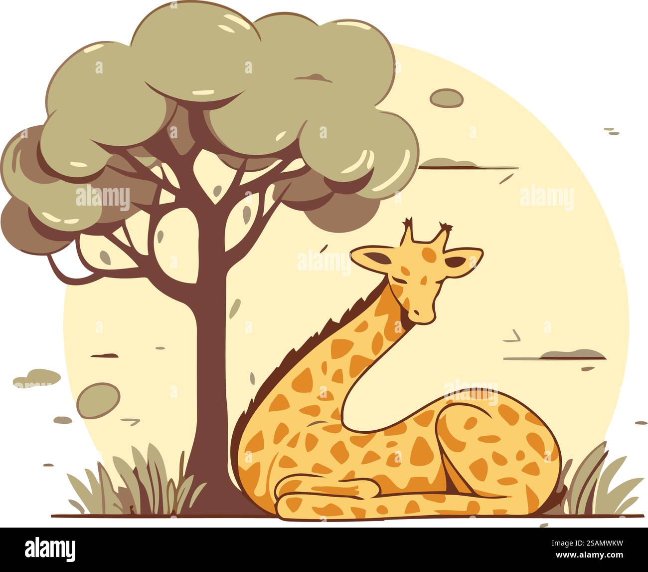 Girafe de dessin animé assis sous un arbre. Illustration vectorielle dans le style plat. Illustration de Vecteur Girafe de dessin animé assis sous un arbre. Illustration vectorielle dans le style plat. Illustration de Vecteur