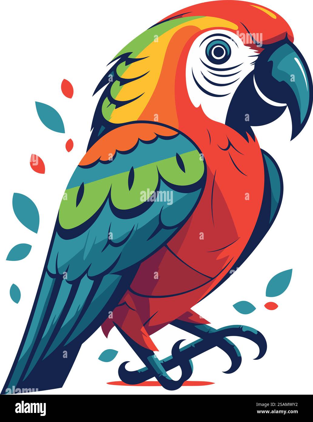 Perroquet coloré isolé sur un fond blanc. Illustration vectorielle. Illustration de Vecteur