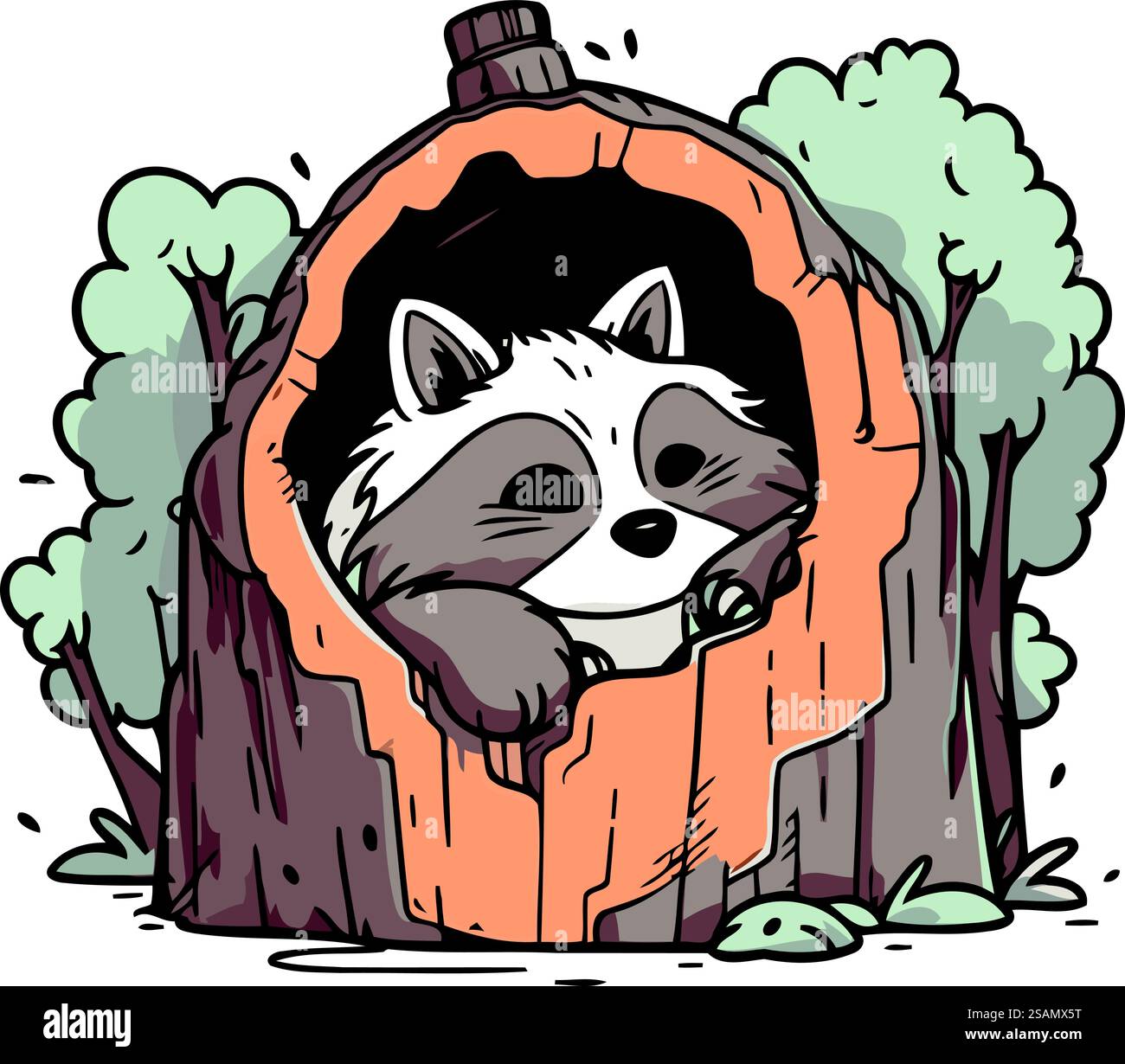 Mignon raton laveur dans un trou dans un arbre. Illustration vectorielle. Illustration de Vecteur Mignon raton laveur dans un trou dans un arbre. Illustration vectorielle. Illustration de Vecteur