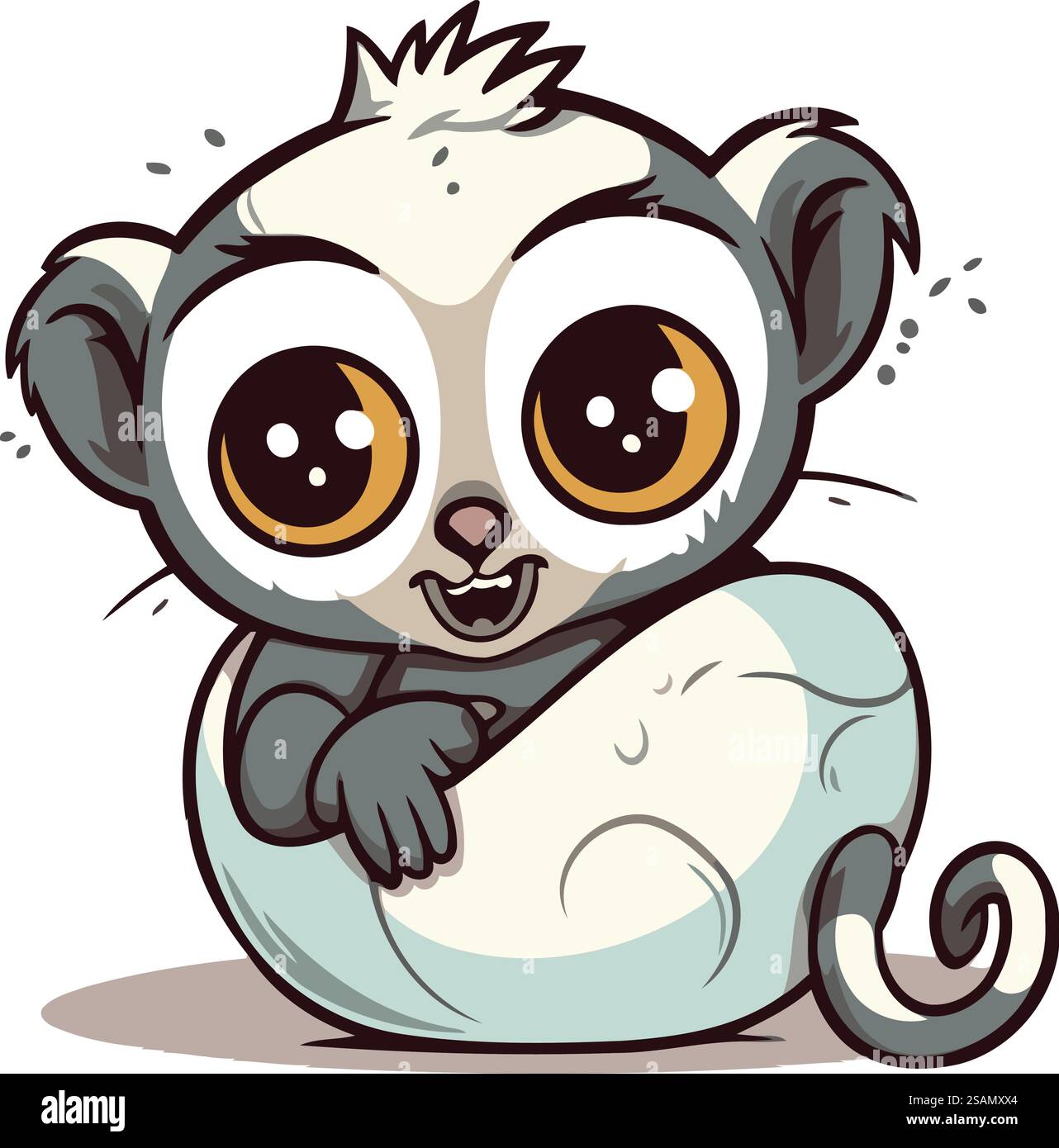 Mignon petit singe avec de grands yeux sur fond blanc. Illustration vectorielle. Illustration de Vecteur