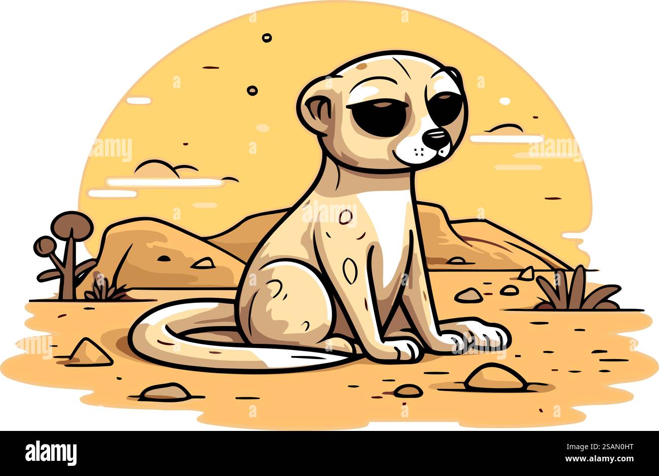 Mignon meerkat de dessin animé assis dans le désert. Illustration vectorielle Illustration de Vecteur