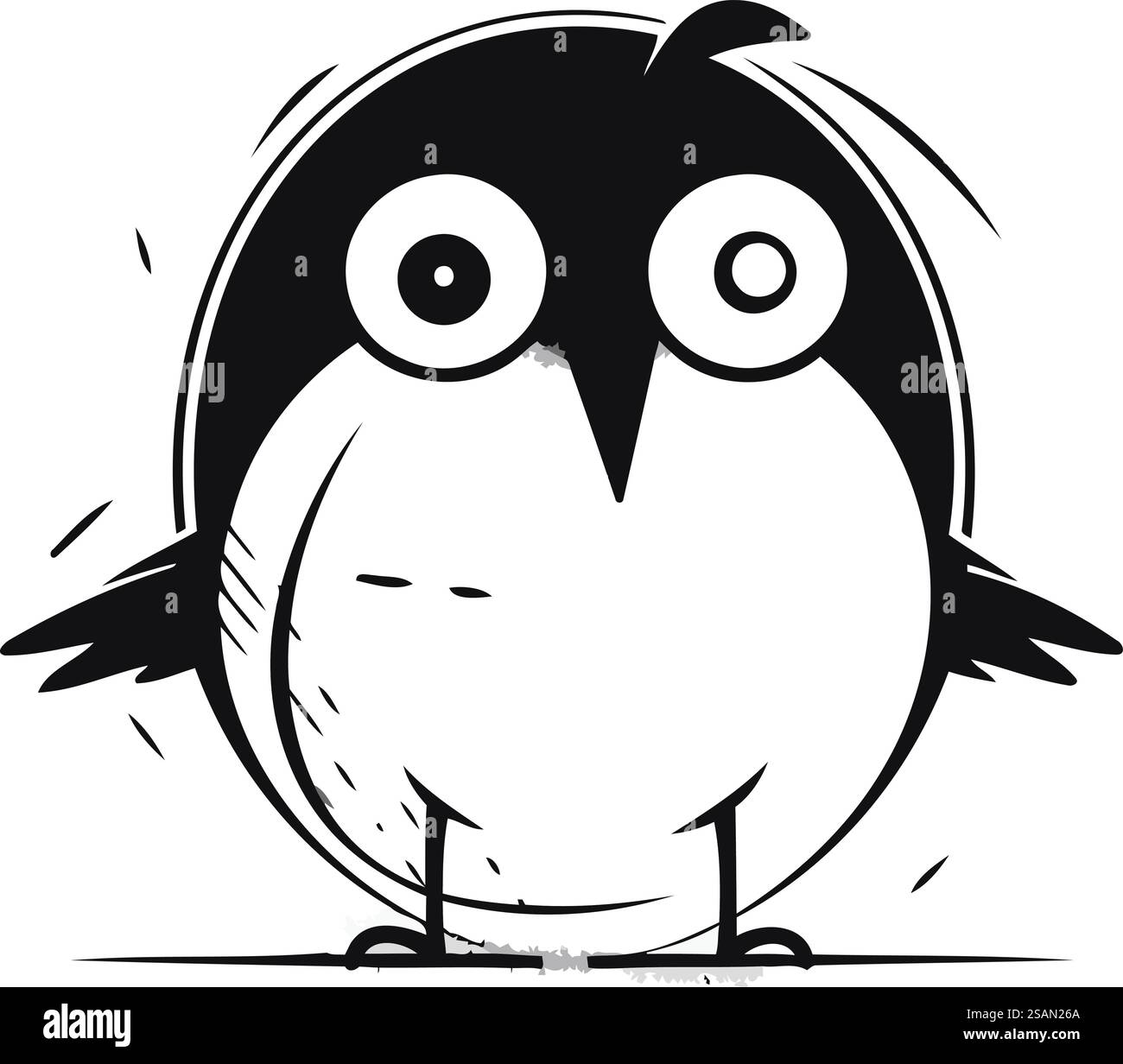 Chouette de dessin animé mignon avec de grands yeux. Illustration vectorielle en noir et blanc. Illustration de Vecteur