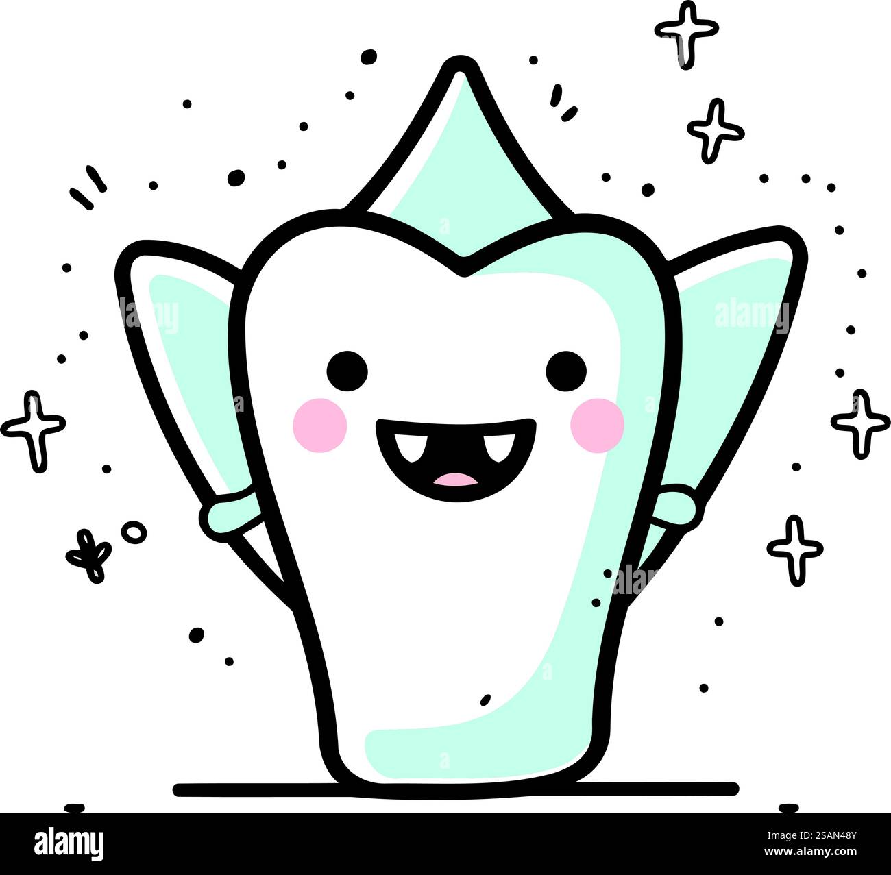 Mignon personnage de dent de dessin animé. Illustration vectorielle dans le style doodle. Illustration de Vecteur