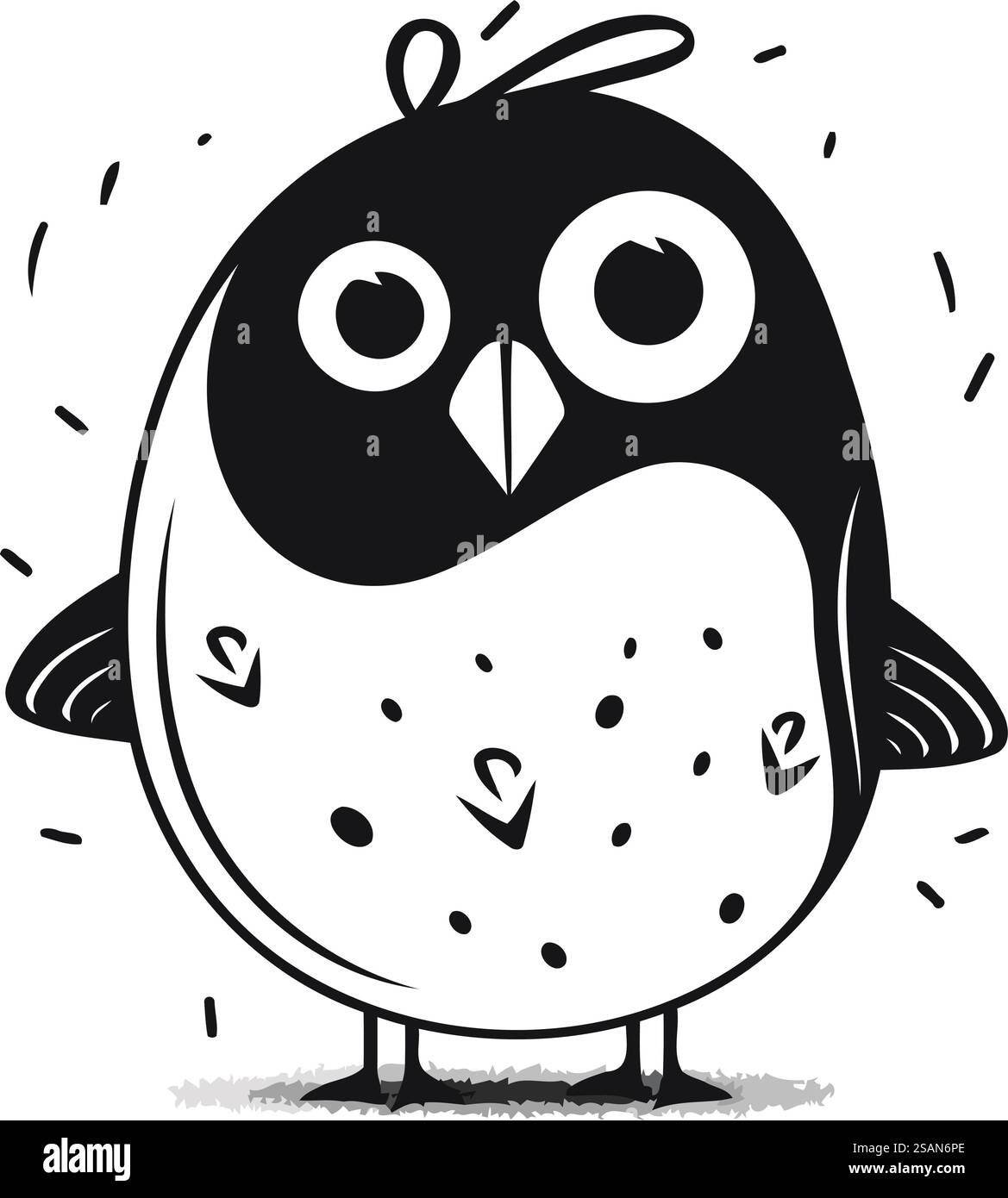 Chouette de dessin animé mignon. Illustration vectorielle en noir et blanc isolée sur fond blanc. Illustration de Vecteur