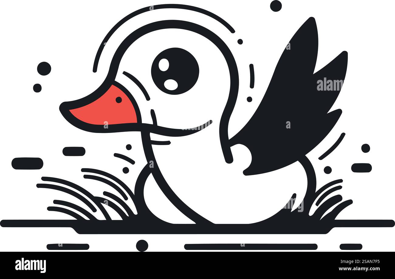 Canard dans le nid. Illustration vectorielle en noir et blanc. Illustration de Vecteur