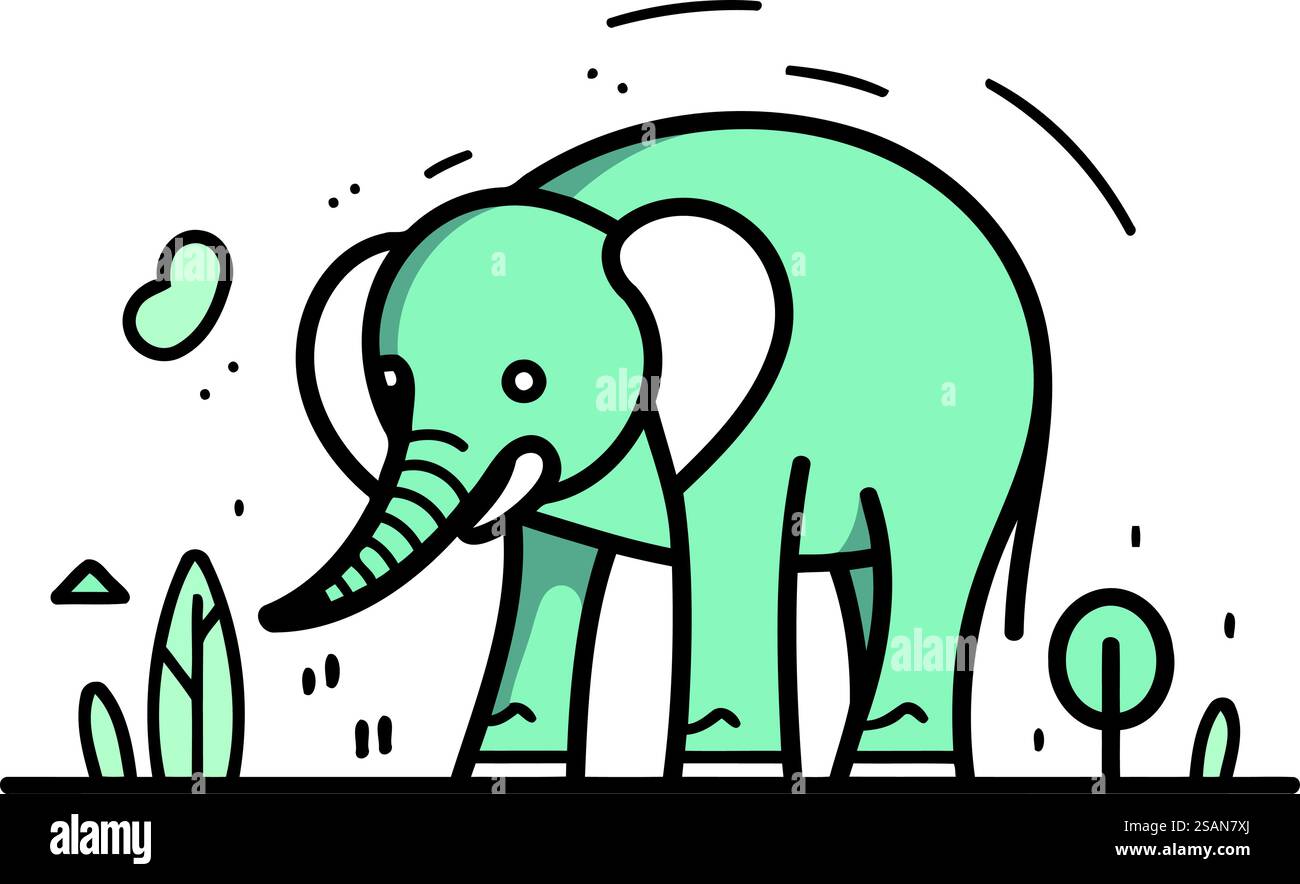 Illustration vectorielle d'un éléphant dans la jungle. Style de dessin au trait. Illustration de Vecteur
