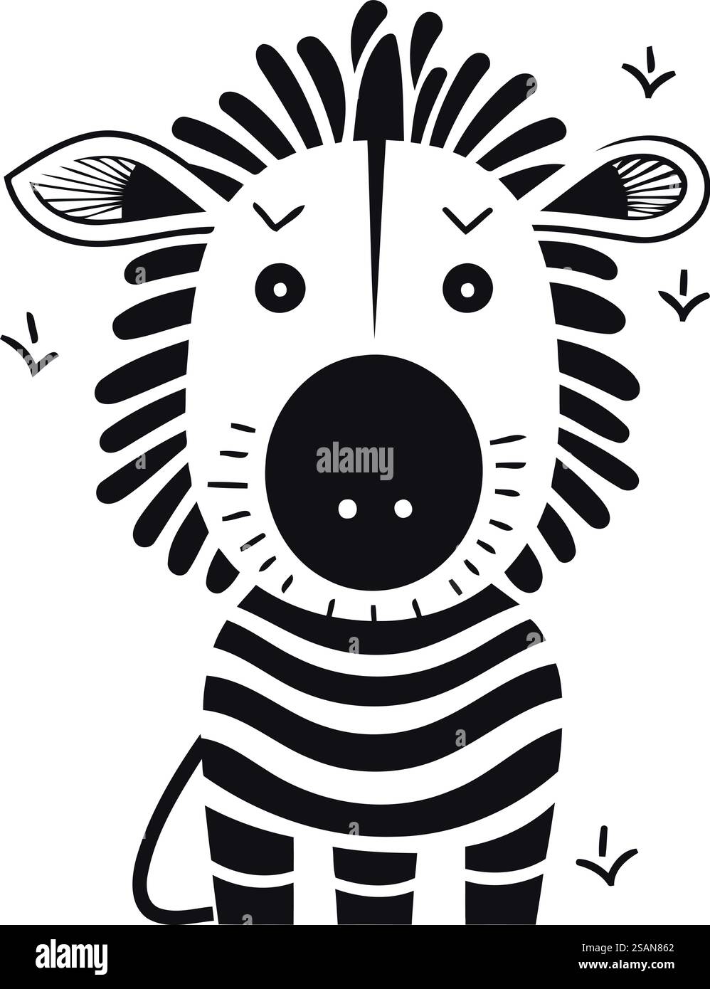 Zebra. Personnage de dessin animé mignon. Illustration vectorielle en noir et blanc. Illustration de Vecteur