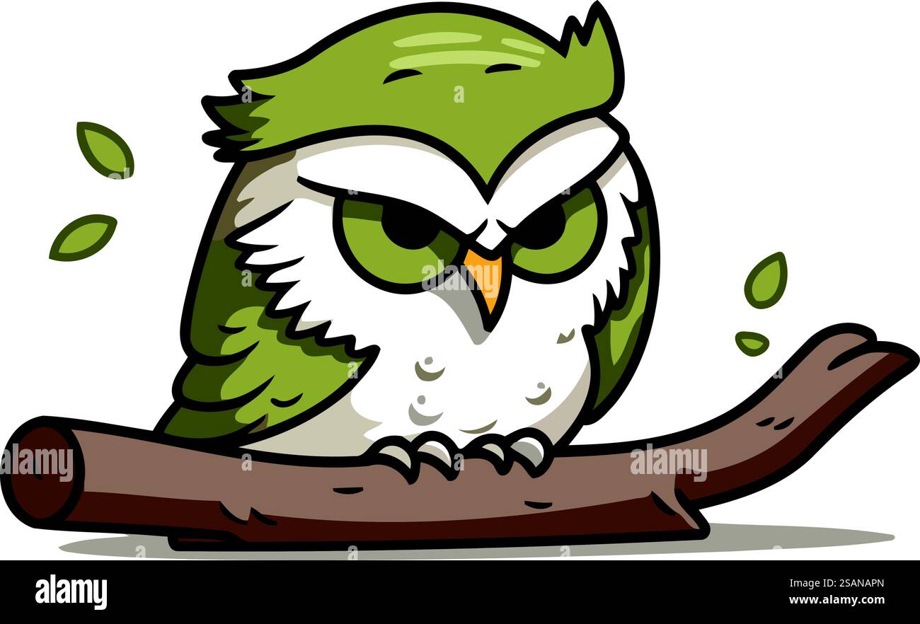 Chouette de dessin animé mignon assis sur une branche d'arbre. Illustration vectorielle. Illustration de Vecteur