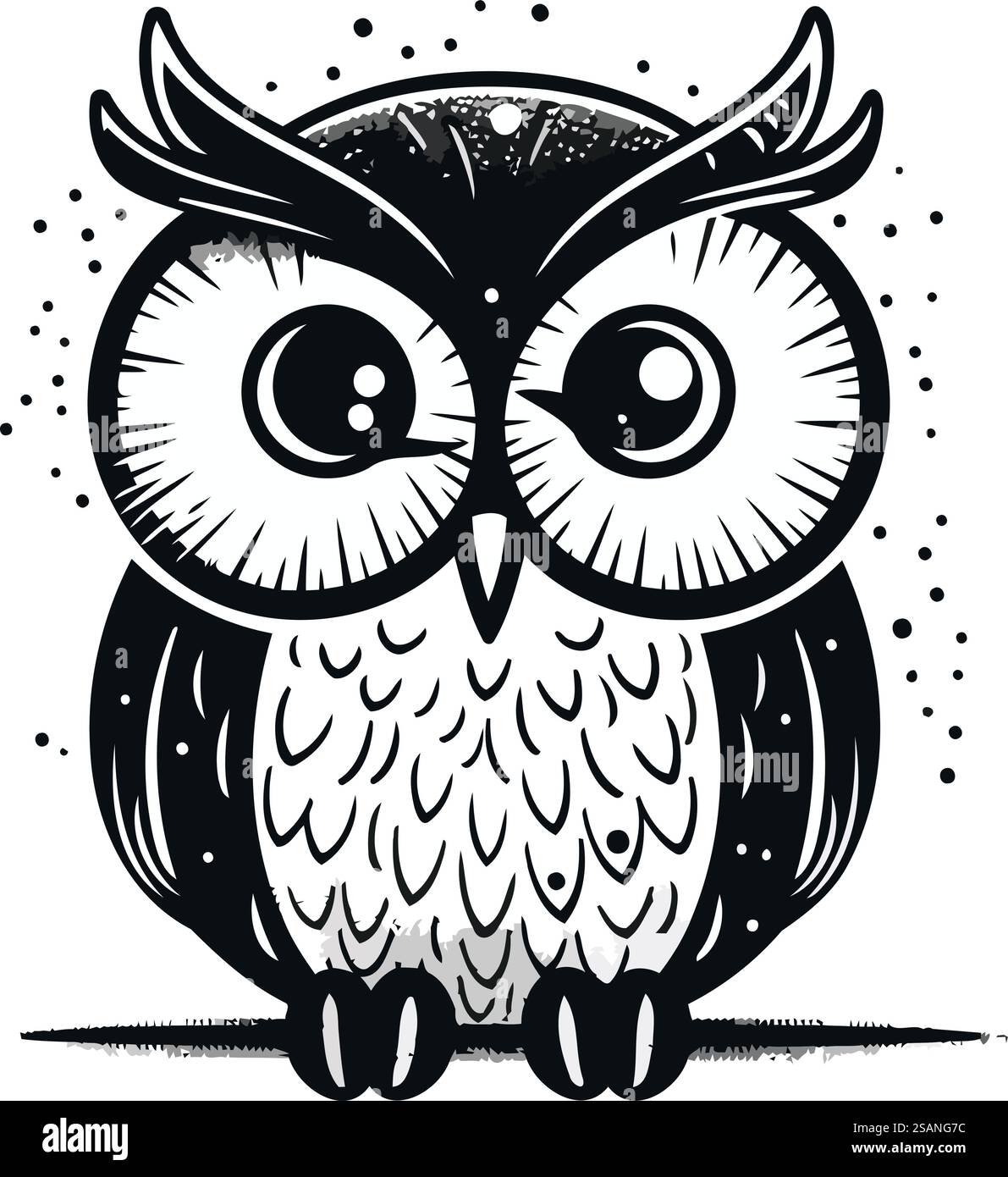 Hibou. Illustration vectorielle en noir et blanc isolée sur fond blanc. Illustration de Vecteur