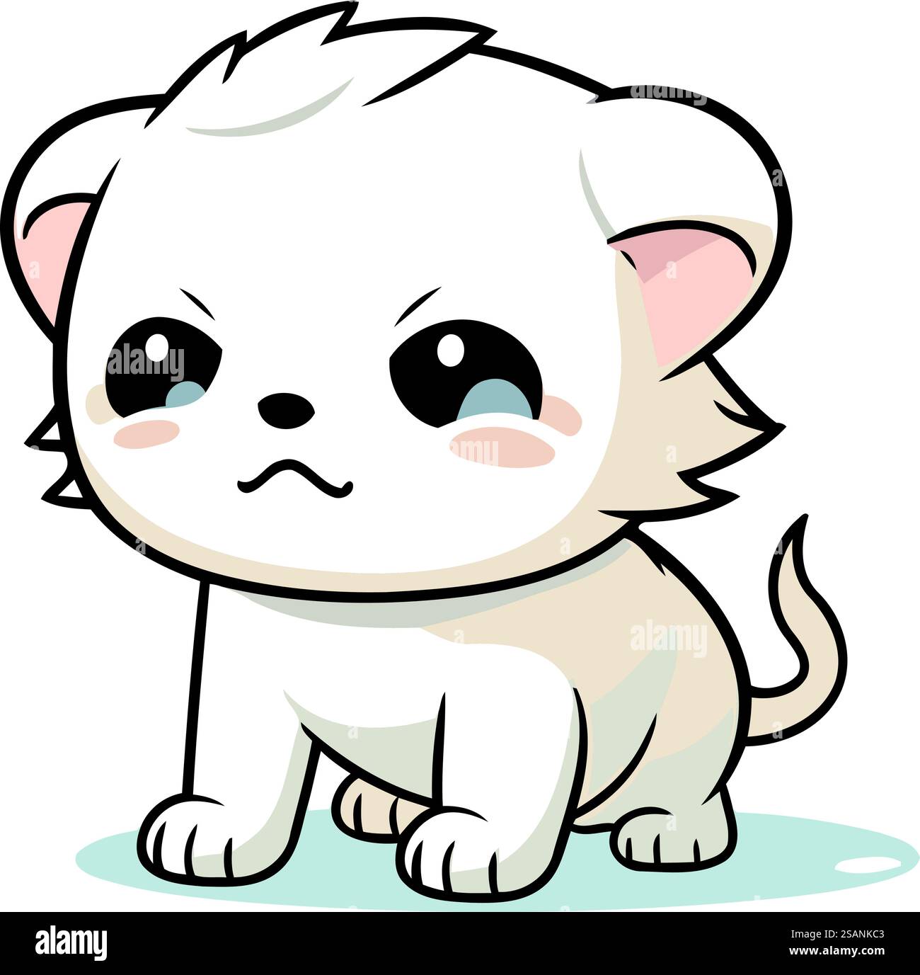 Mignon petit chaton blanc isolé sur fond blanc. Illustration vectorielle. Illustration de Vecteur