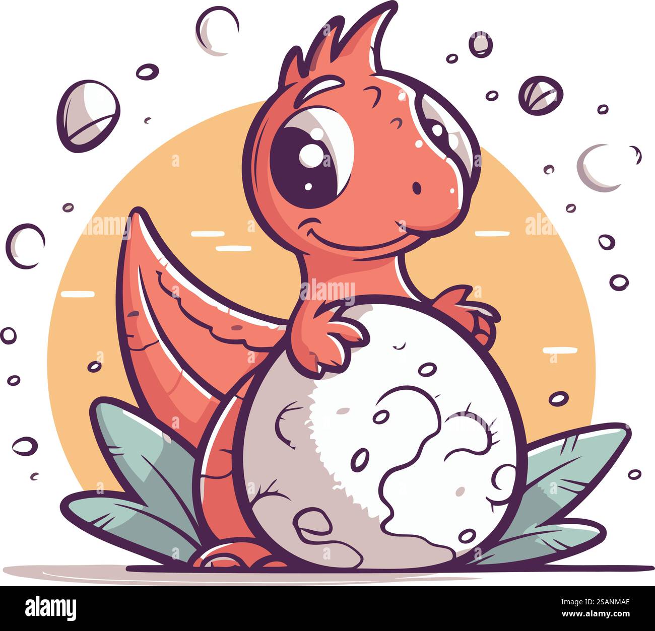 Dinosaure de dessin animé mignon avec la planète. Illustration vectorielle d'animal mignon. Illustration de Vecteur