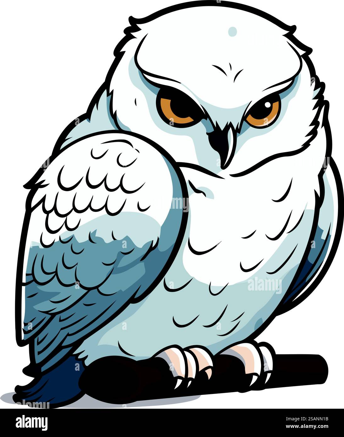 Hibou blanc assis sur une branche. Illustration vectorielle isolée sur fond blanc. Illustration de Vecteur