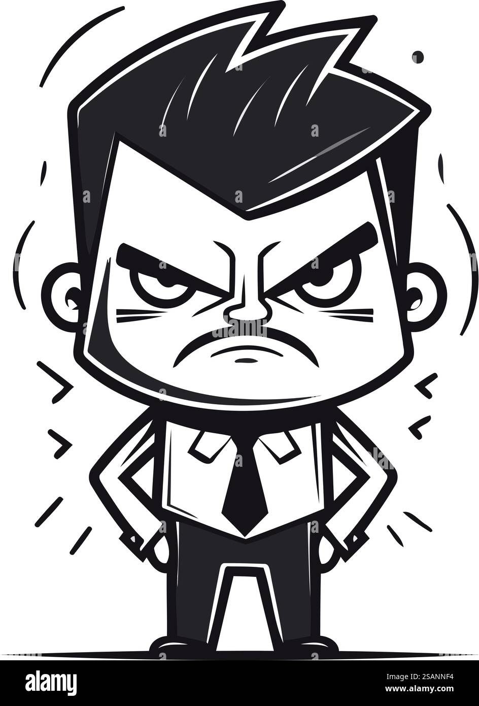 Illustration vectorielle de personnage de dessin animé d'homme d'affaires en colère. Style noir et blanc. Illustration de Vecteur