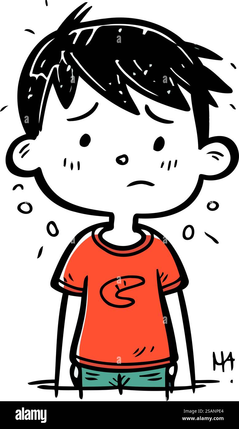 Garçon avec une expression confuse sur son visage. Illustration vectorielle. Dessiné à la main. Illustration de Vecteur